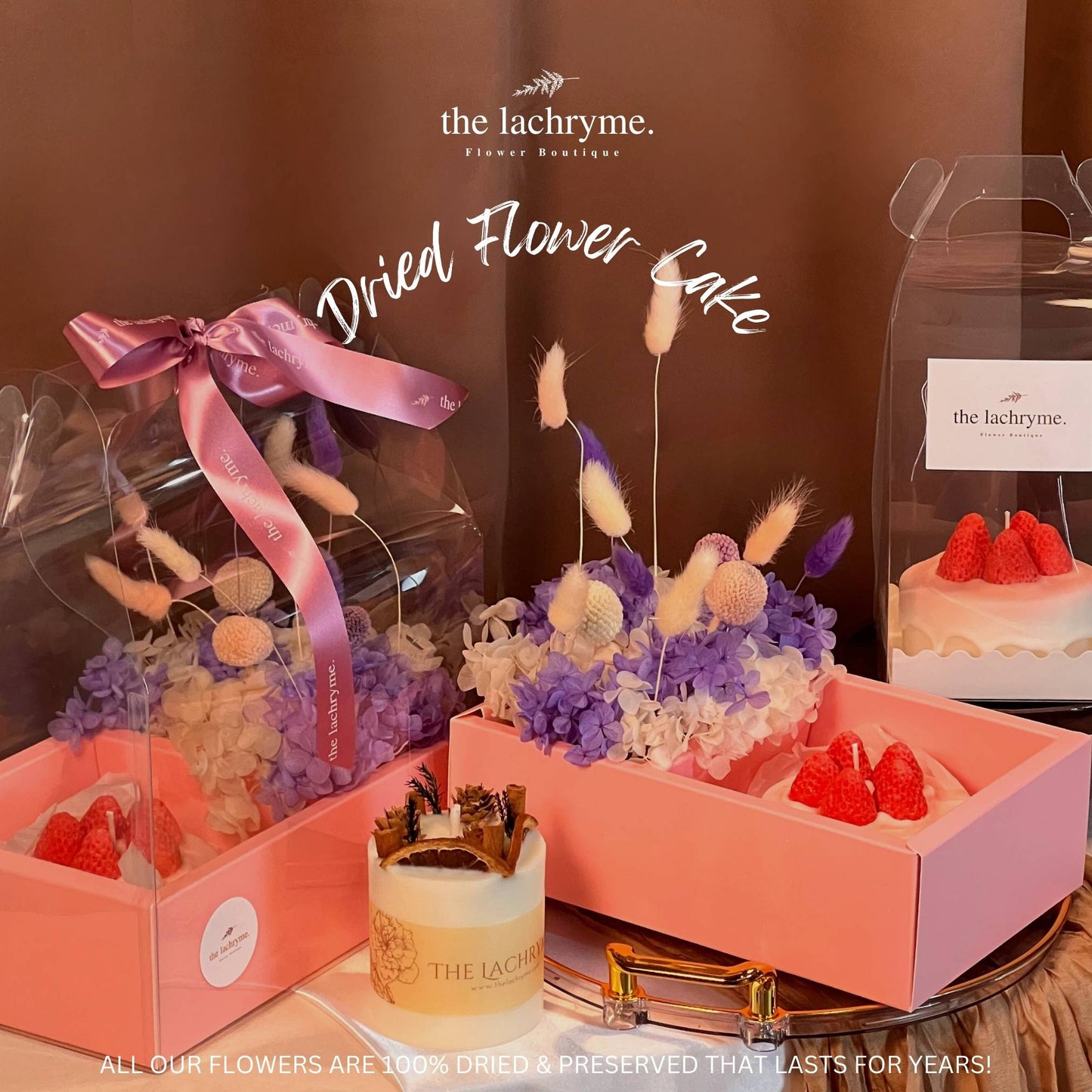 Dried Flower Cake & Strawberry Candle