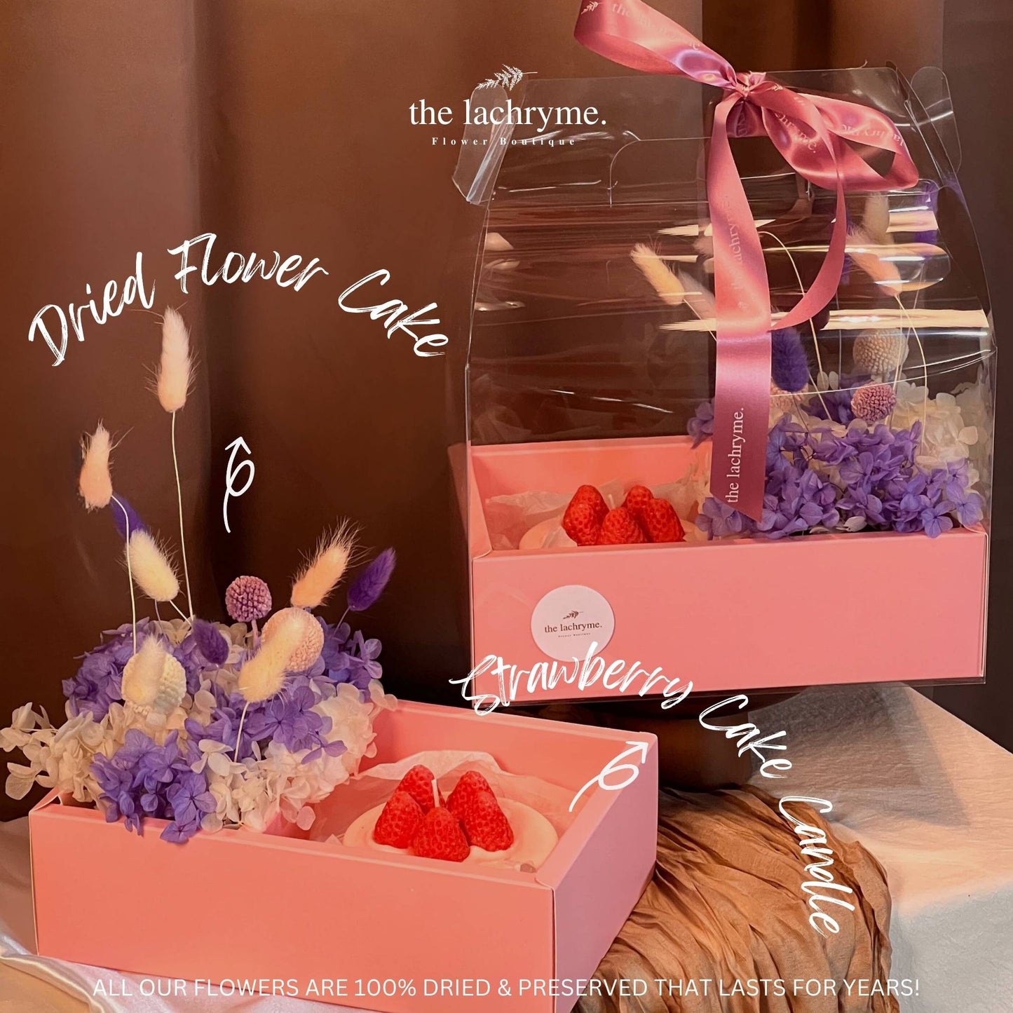 Dried Flower Cake & Strawberry Candle